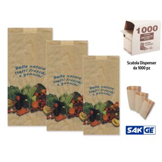 Sakge - Sacchetti di Carta Ortofrutta Alimenti - Scatola dispenser da 1000 pz